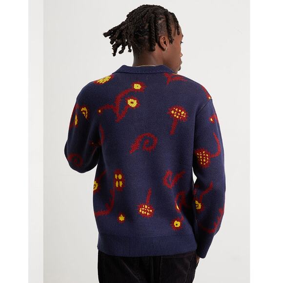 OBEY Retro Pattern Thick Pullover Sweater with Collar and Buttons - Picture 3 of 15